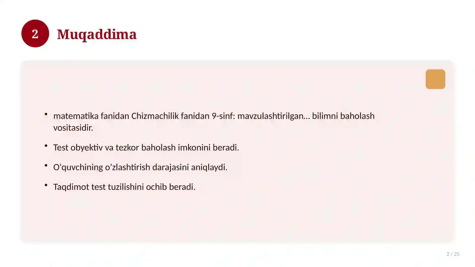 Chizmachilik fanidan 9-sinf: mavzulashtirilgan nazorat ishi va tahlil 2