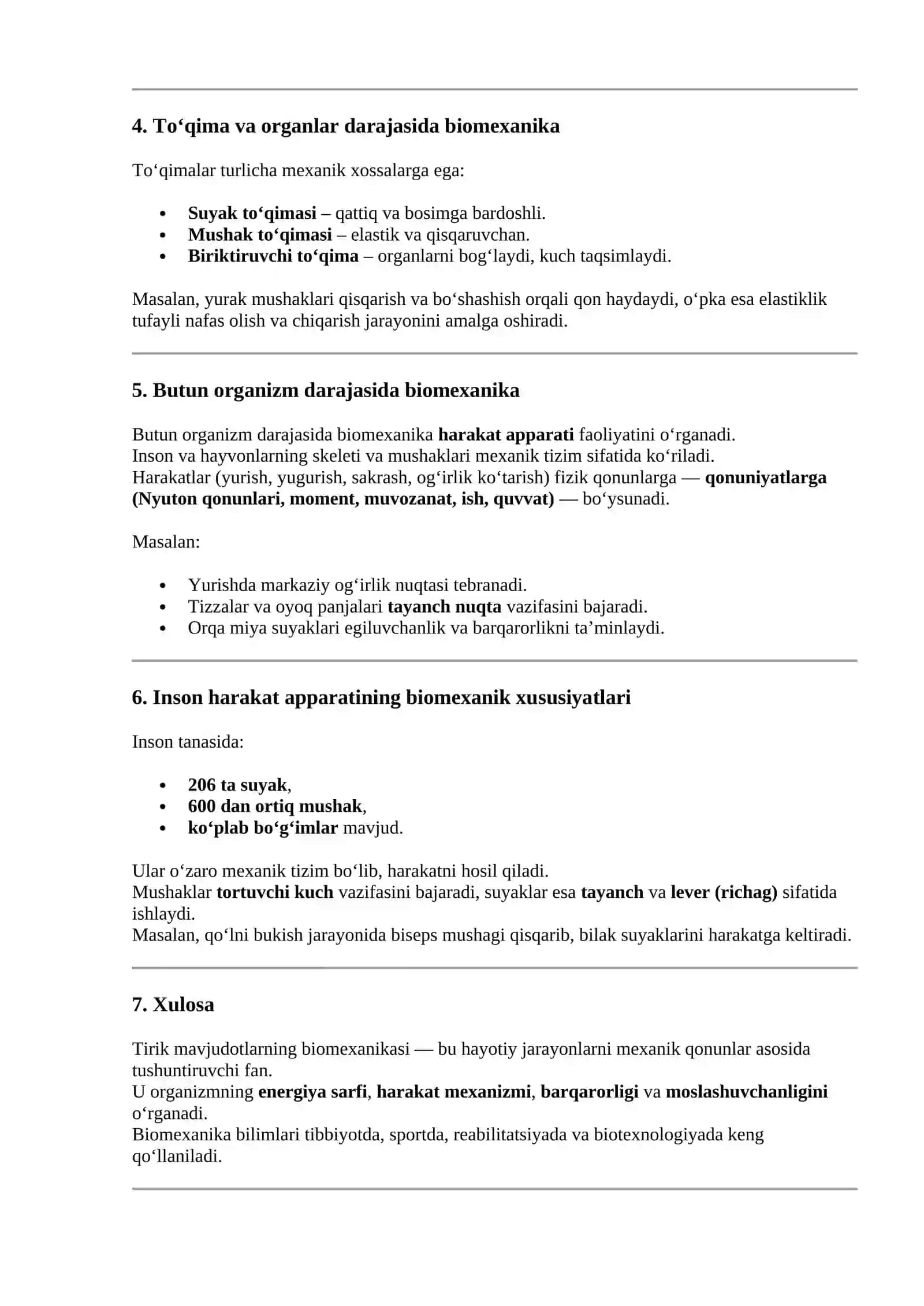 Tirik mavjudotlarning biomexanikasi (barcha darajalari) 2