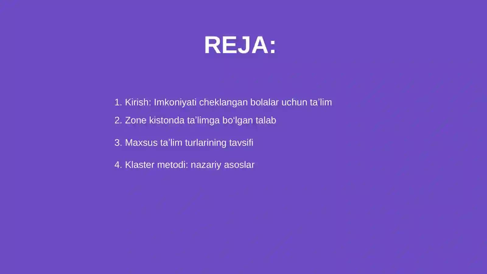 Zone kistonda imkoniyati cheklangan bolalar uchun talim turlari klasterda ifodalash 2