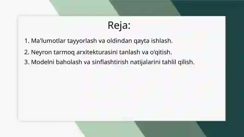 Sun’iy neyron tarmoqlari yordamida sinflashtirish masalalari 2