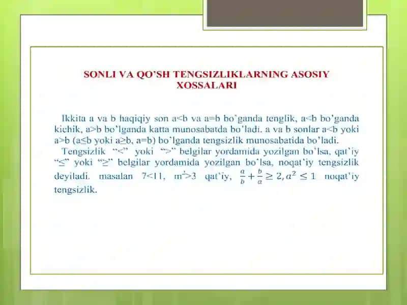 UMUMTA’LIM MAKTABLARIDA TENGSIZLIKLARNI O’QITISHDA GRAFIK USULLARDAN FOYDALANISH METODIKASI 2