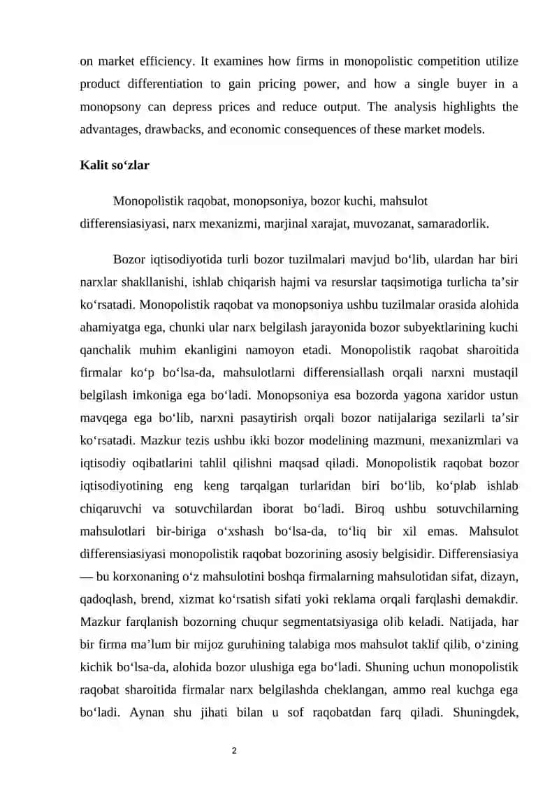 monopolistik va monopsonik raqobat 2