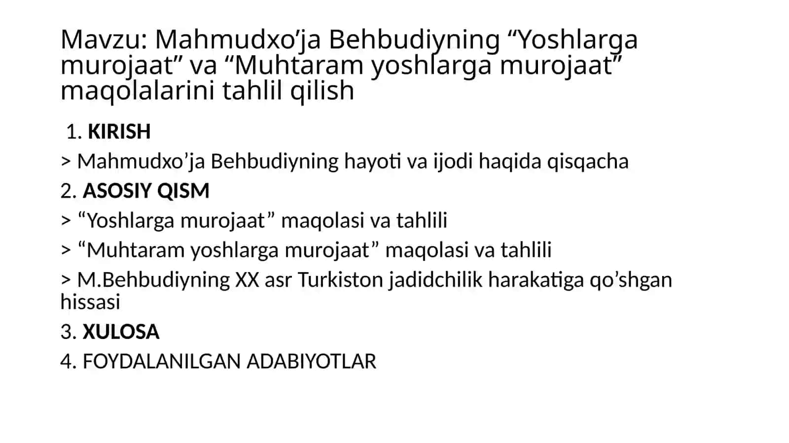 Mahmudxo’ja Behbudiyning “Yoshlarga murojaat” va “Muhtaram yoshlarga murojaat” maqolalarini tahlil qilish 2