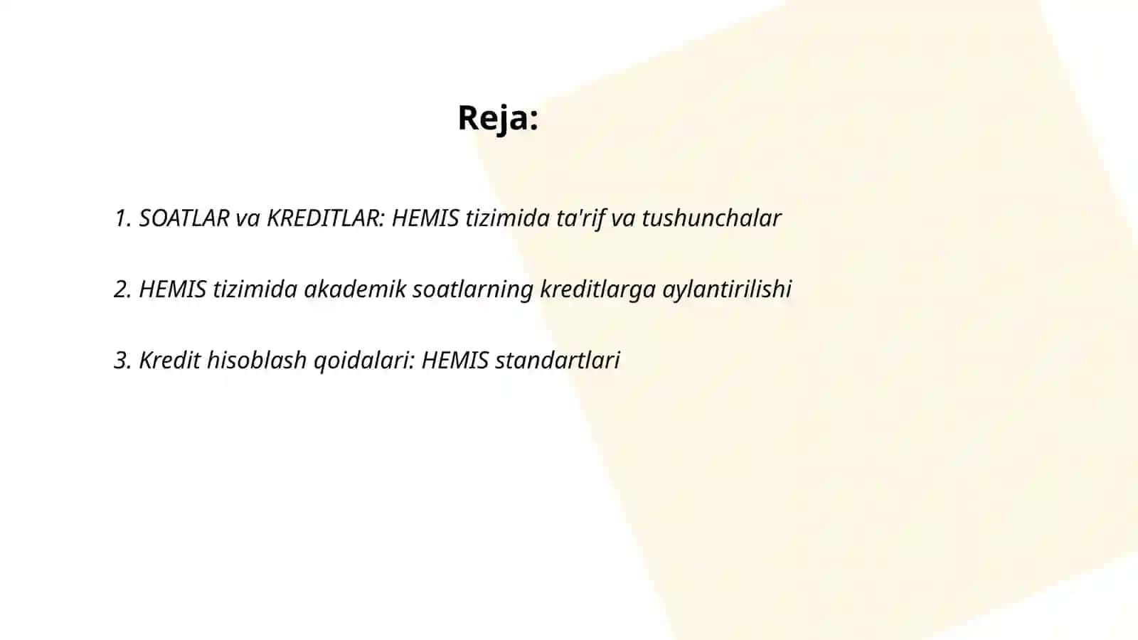 SOATLAR |KREDITLAR hemis tizimi 2