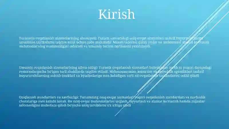 Turizm Sohasida Ovqatlantirish Xizmatlari 2