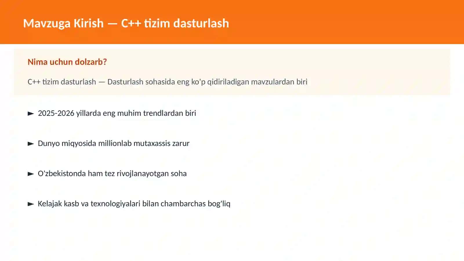 C++ tizim dasturlash 2