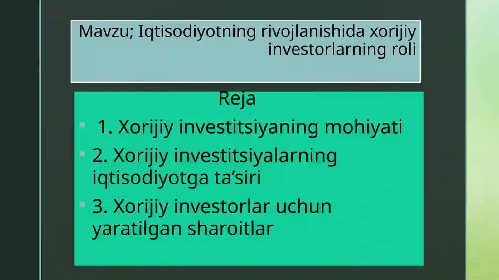 Iqtisodiyotning rivojlanishida xorijiy investorlarning roli 2