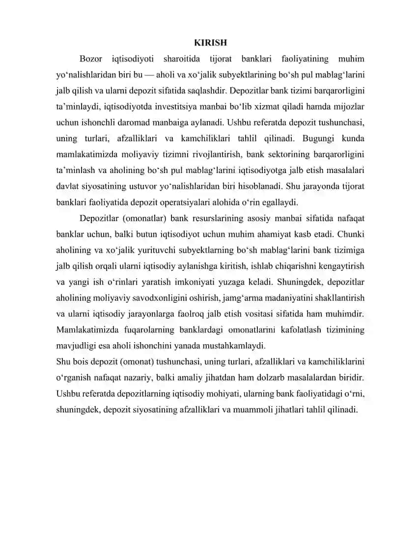 Depozit (omonat) tushunchasi, uning afzallik va kamchiliklari 2