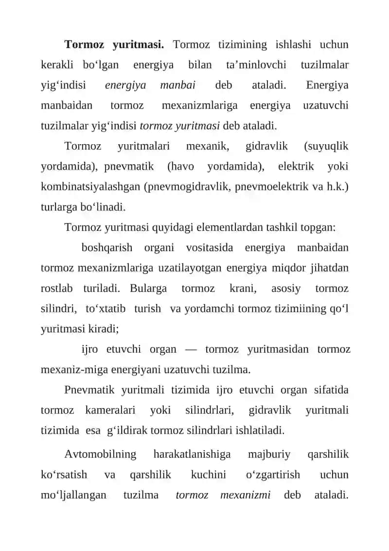 ZAMONAVIY AVTOMOBILLARNING TORMOZ YURITMALARI 2