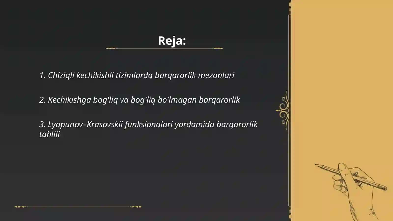 Kechikishli (time-delay) tizimlarda barqarorlik 2