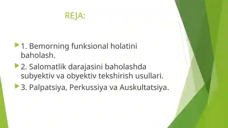Bemorning funksional holatini baholash.Salomatlik darajasini baholash 2
