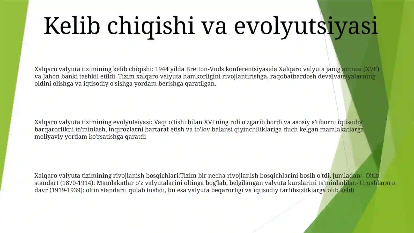 Xalqaro Valyuta Tizimining Rivojlanish Bosqichlari 2