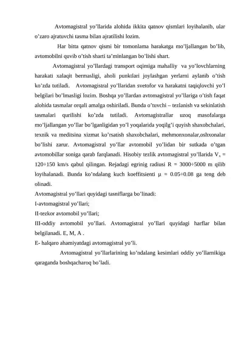 AVTOMAGISTRAL YO’LLARI VA AVTOMOBIL YO’LLARINING KESISHUVI 2