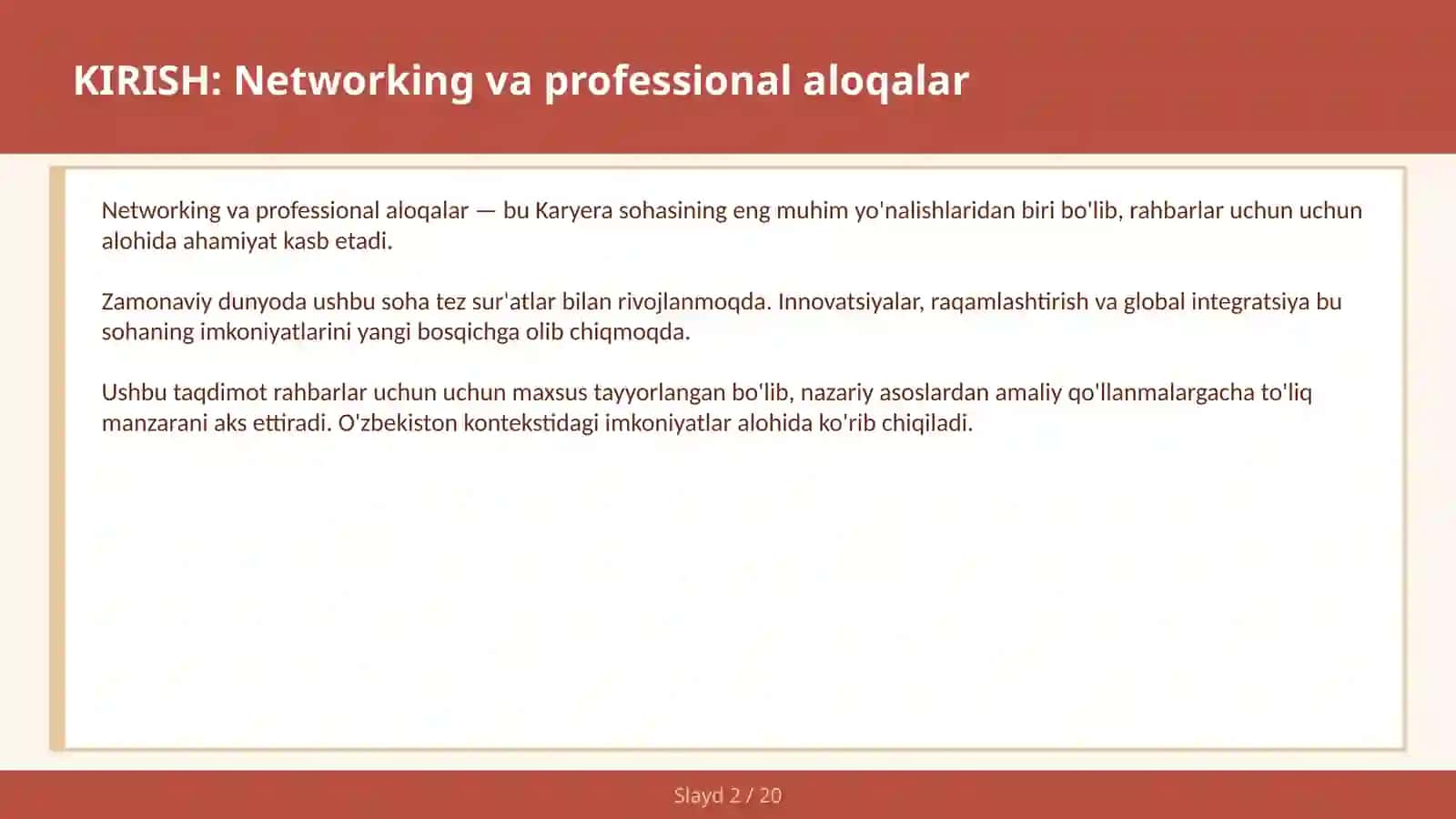 NETWORKING VA PROFESSIONAL ALOQALAR 2