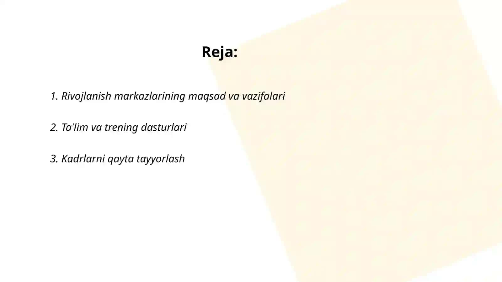Rivojlanish markazlari faoliyati 2