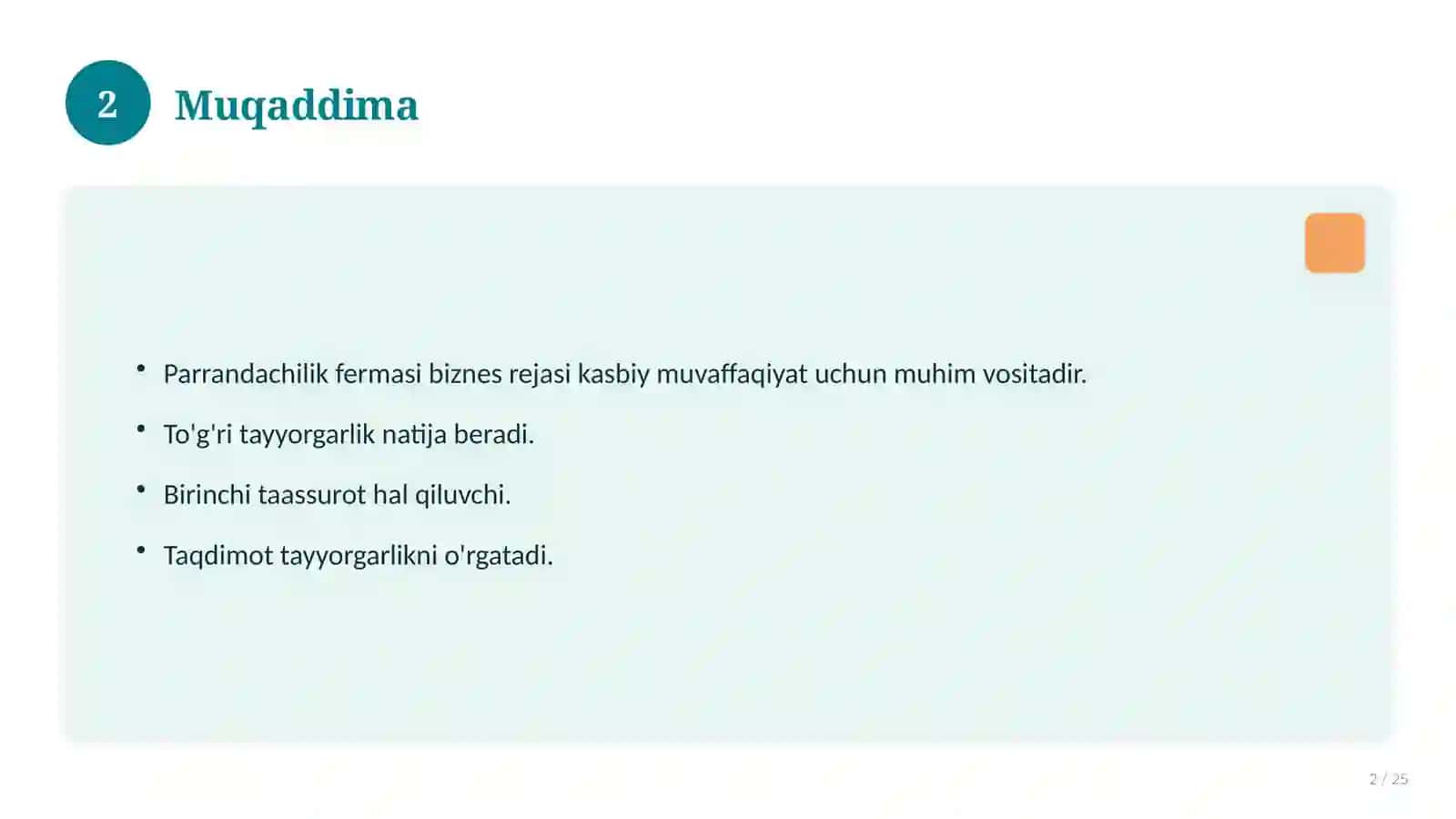 Parrandachilik fermasi biznes rejasi 2