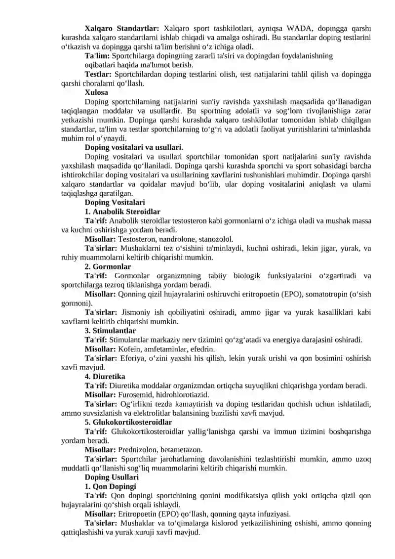 Dopingni qo‘llashga qarshi kurashning milliy va xalqaro huquqiy asoslari 2