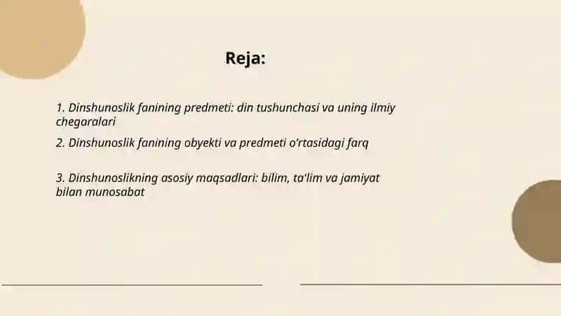 Dinshunoslik fanining predmeti, maqsadi va vazifalari 2