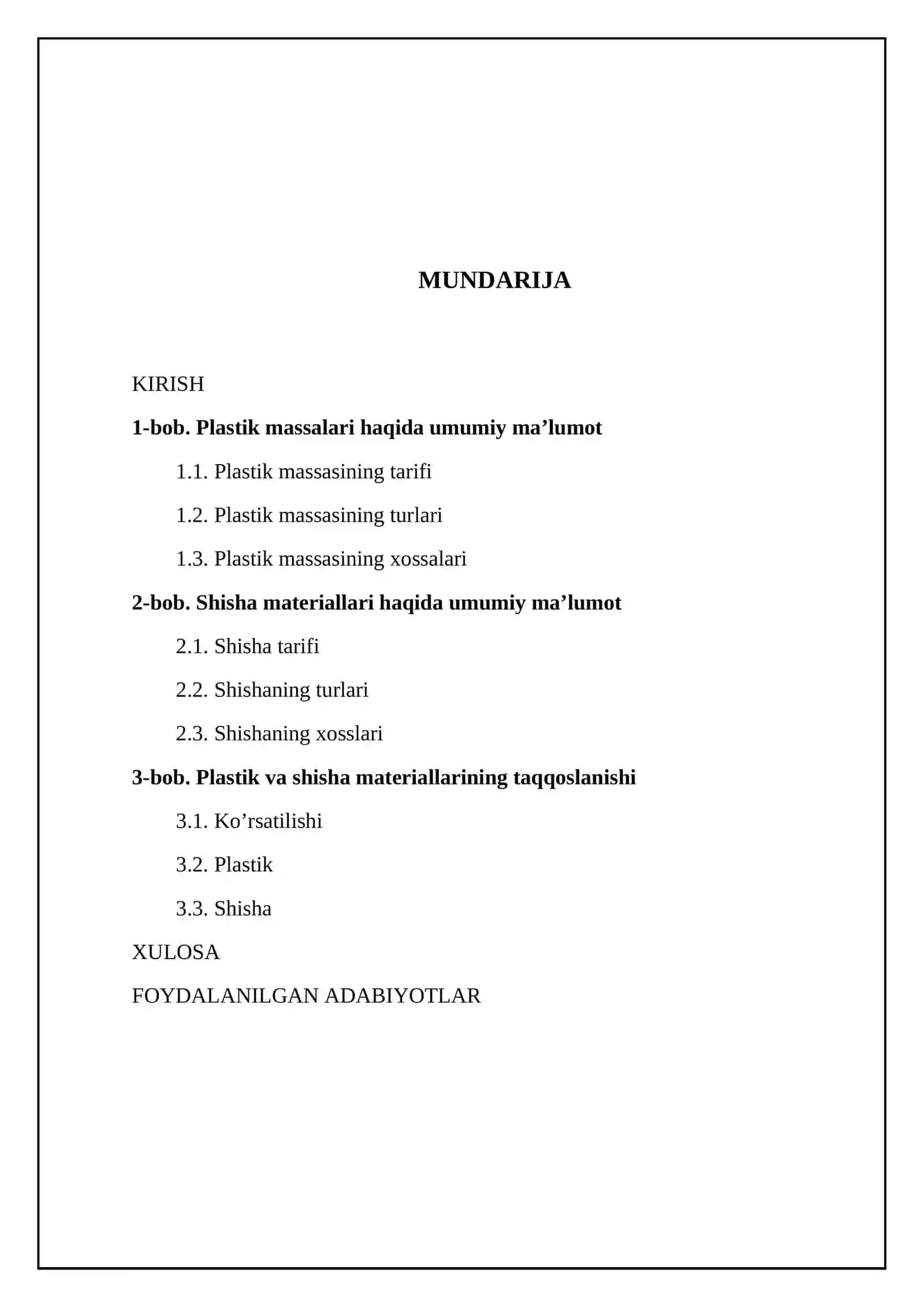 Plastik massalar va shisha materiallari 2