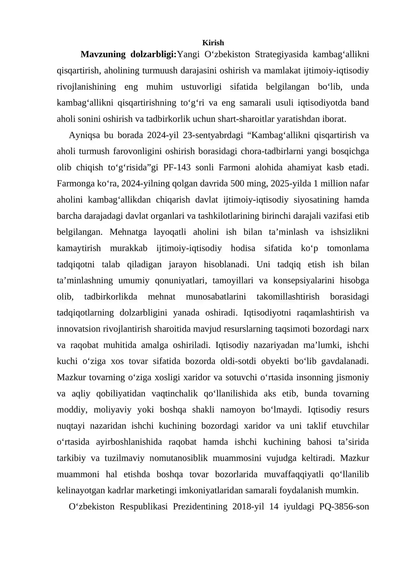 O'zbekiston Respublikasida mehnat bozorining shakllanishi va ishsizlikning o'ziga xos xususiyatlari 2