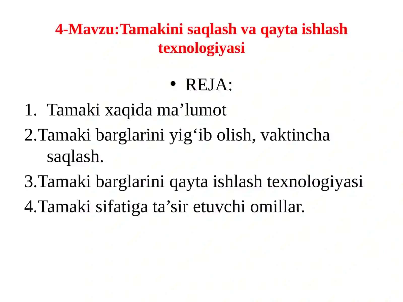 QISHLOQ XO’JALIK MAHSULOTLARINI SAQLASH VA QAYTA ISHLASH TEXNOLOGIYASI 2
