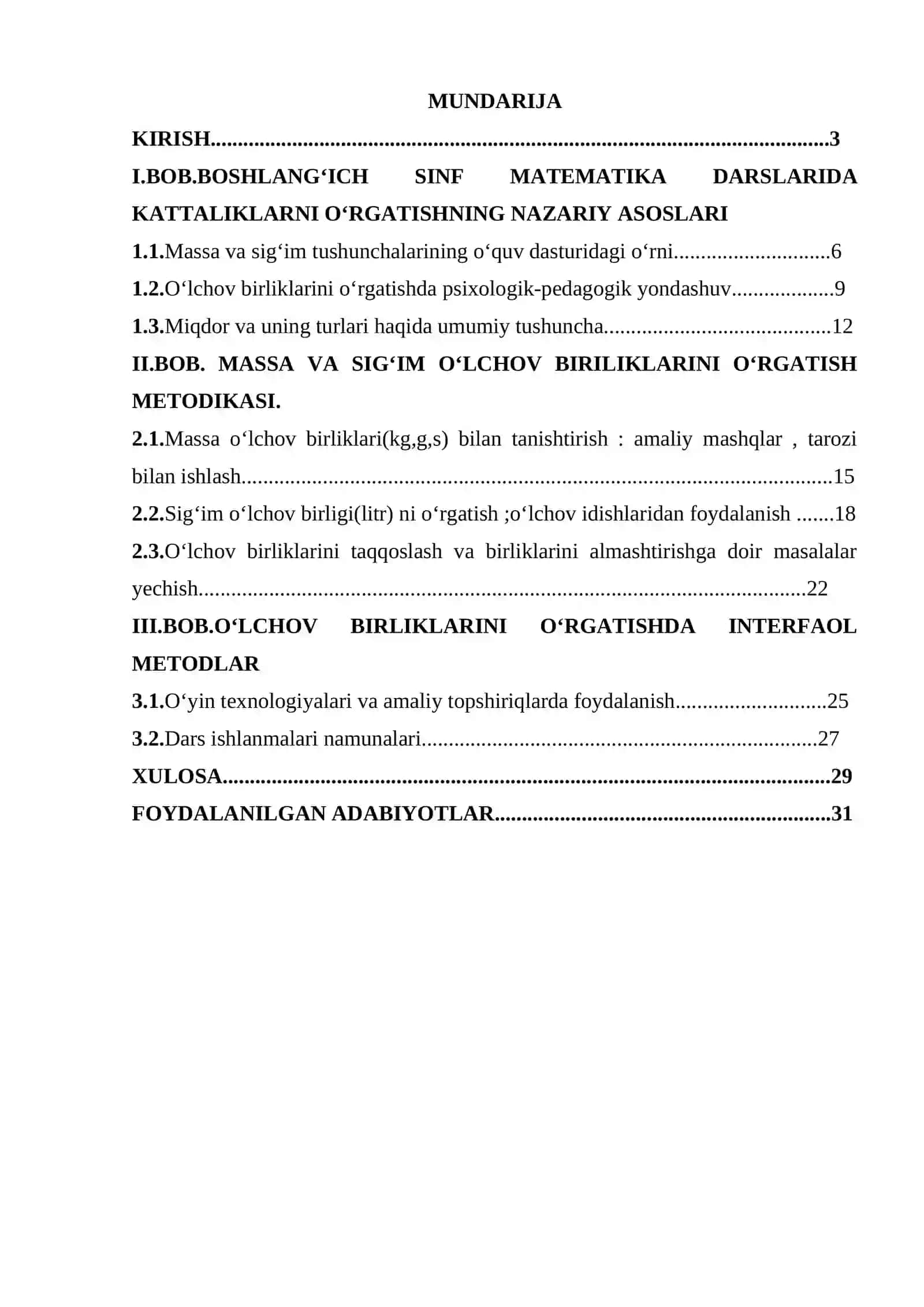 Boshlang‘ich sinflarda massa va sig‘im o‘lchov birliklari o‘rgatish metodikasi 2