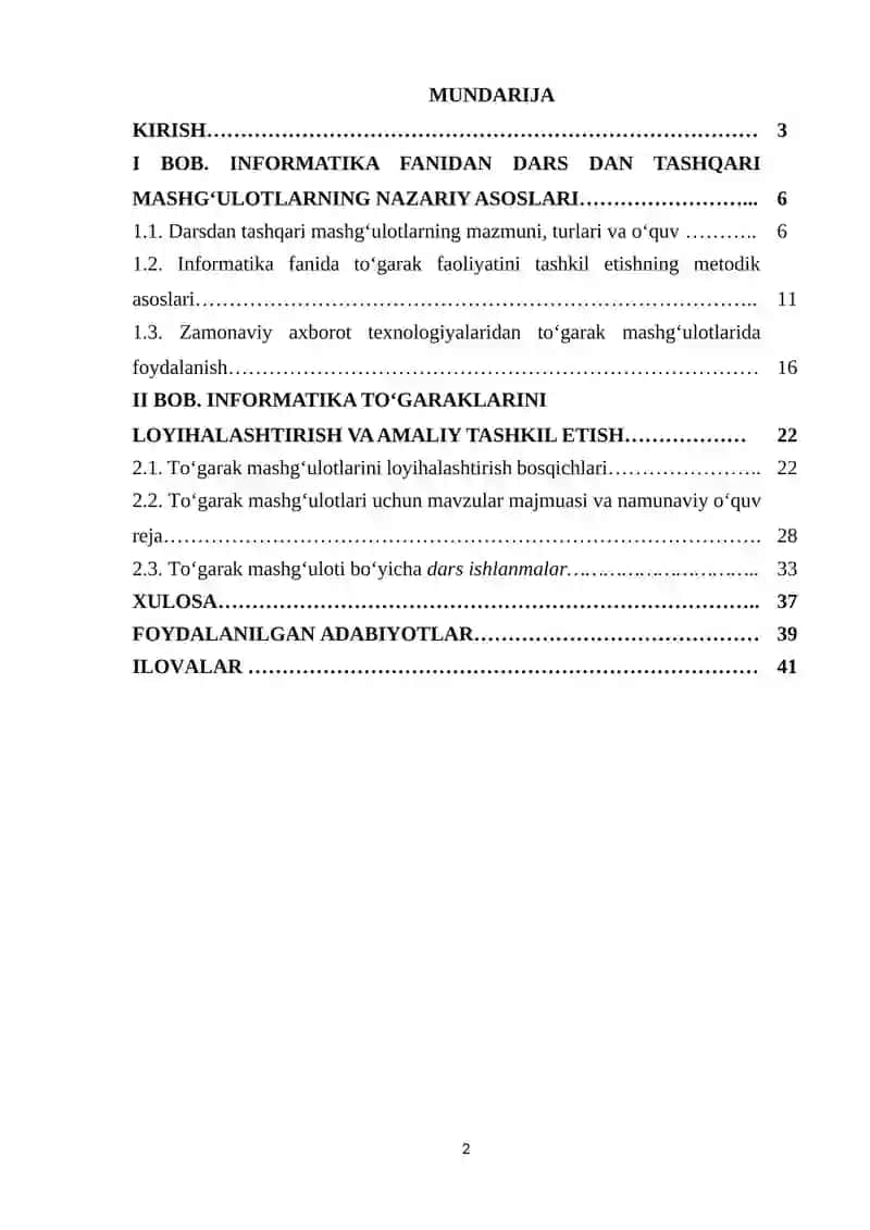 Informatika fanidan darsdan tashqari mashg‘ulotlarni loyihalashtirish (To‘garaklar misolida) 2