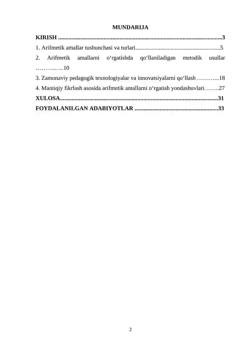 Arifmetik amallar va ularning xossalarini o’rgatish usullari 2