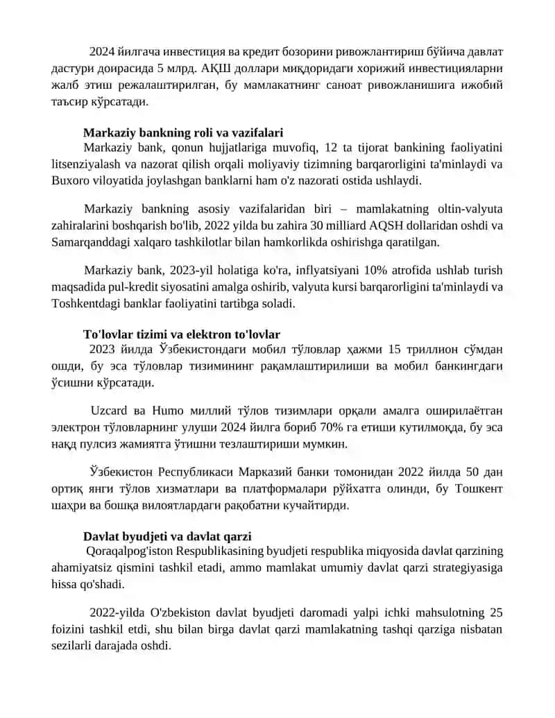 O’zbekiston moliya tizimi va uning amal qilishi 2