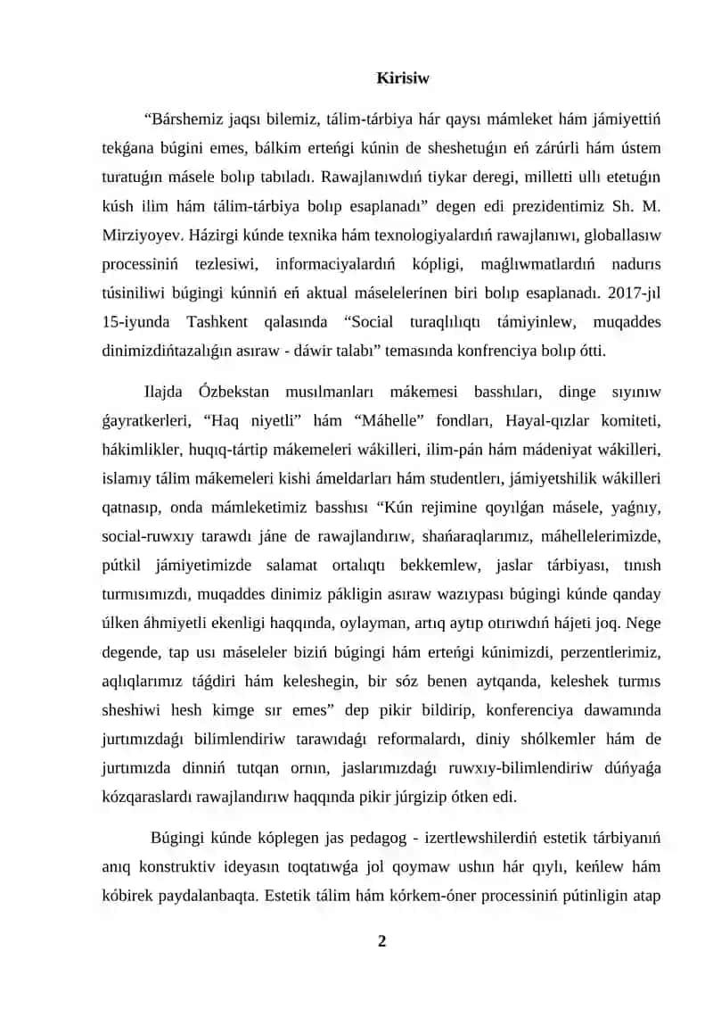 KURS JUMISI TÁRBIYA INSAN ÁDEBINDE SÁWLELENIWSHI MINEZ-QULQTI OQITIW METODIKASI 2
