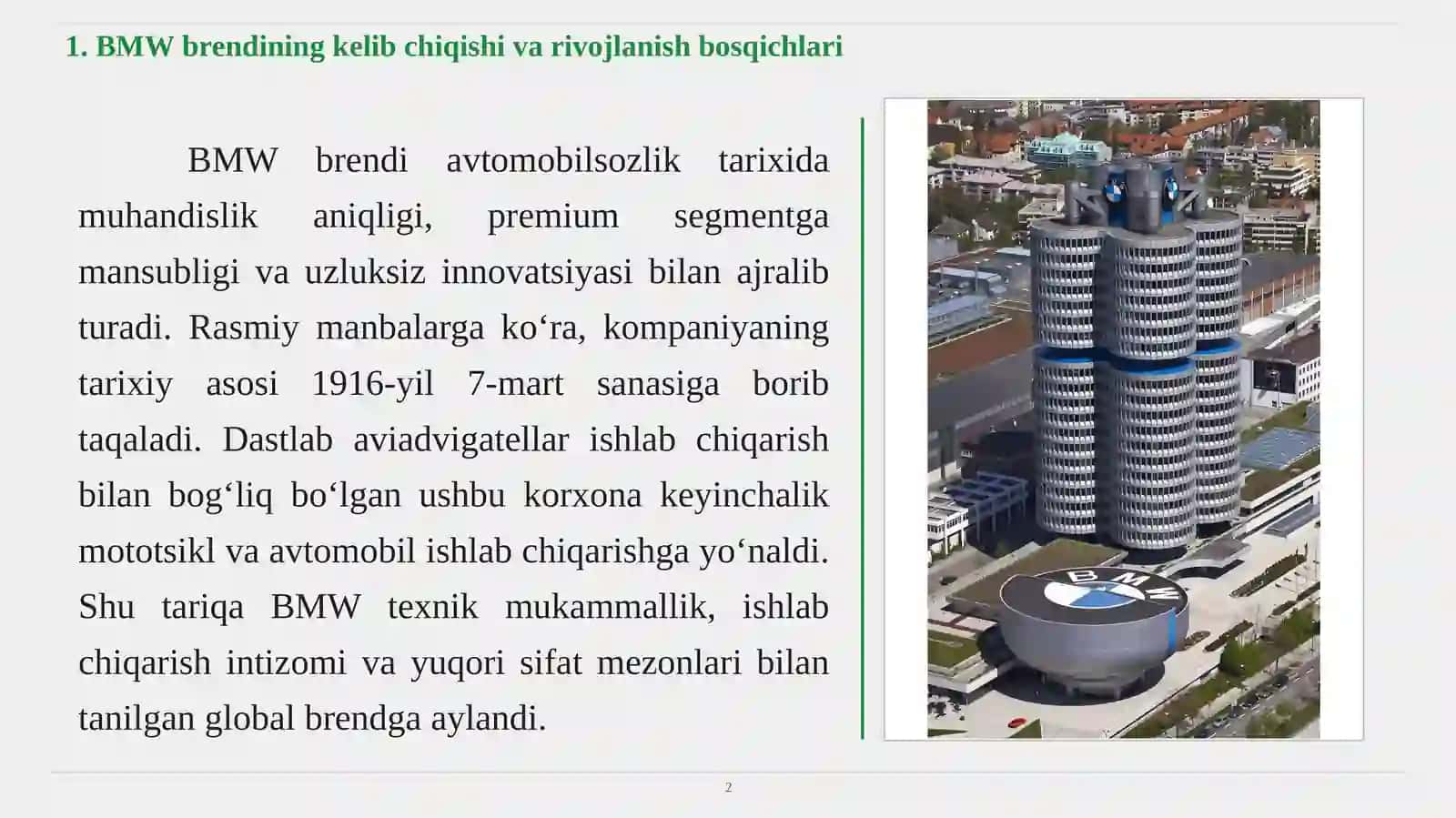 BMW avtomobillarining texnik va dizayn xususiyatlari 2