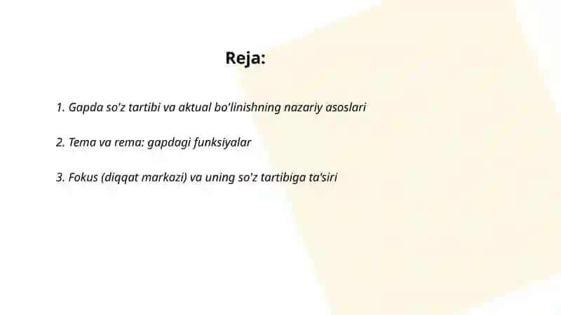 Gapda so‘z tartibi va aktual bo‘linishning nazariy asoslari 2