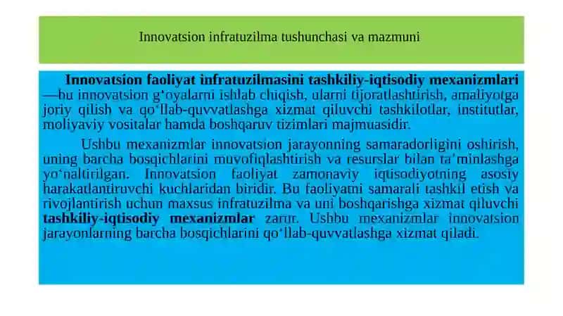 Innovatsion faoliyat infratuzilmasini tashkiliy -iqtisodiy mexanizmlari 2