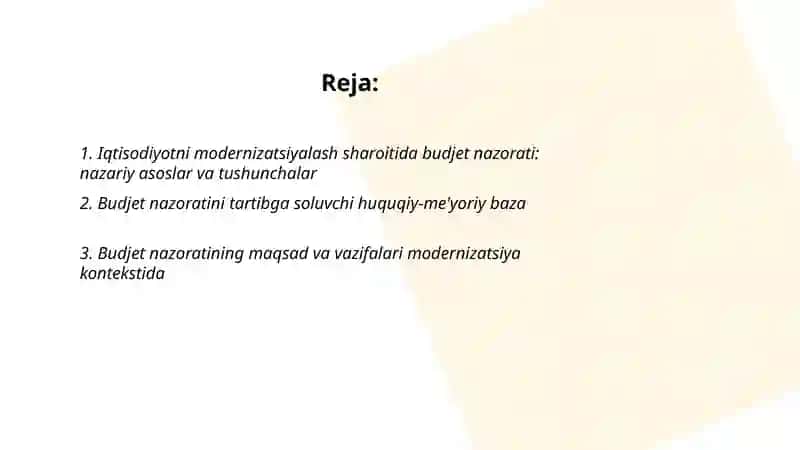 Iqtisodiyotni modernizatsiyalash sharoitida budjet nazoratini tashkil qilish 2