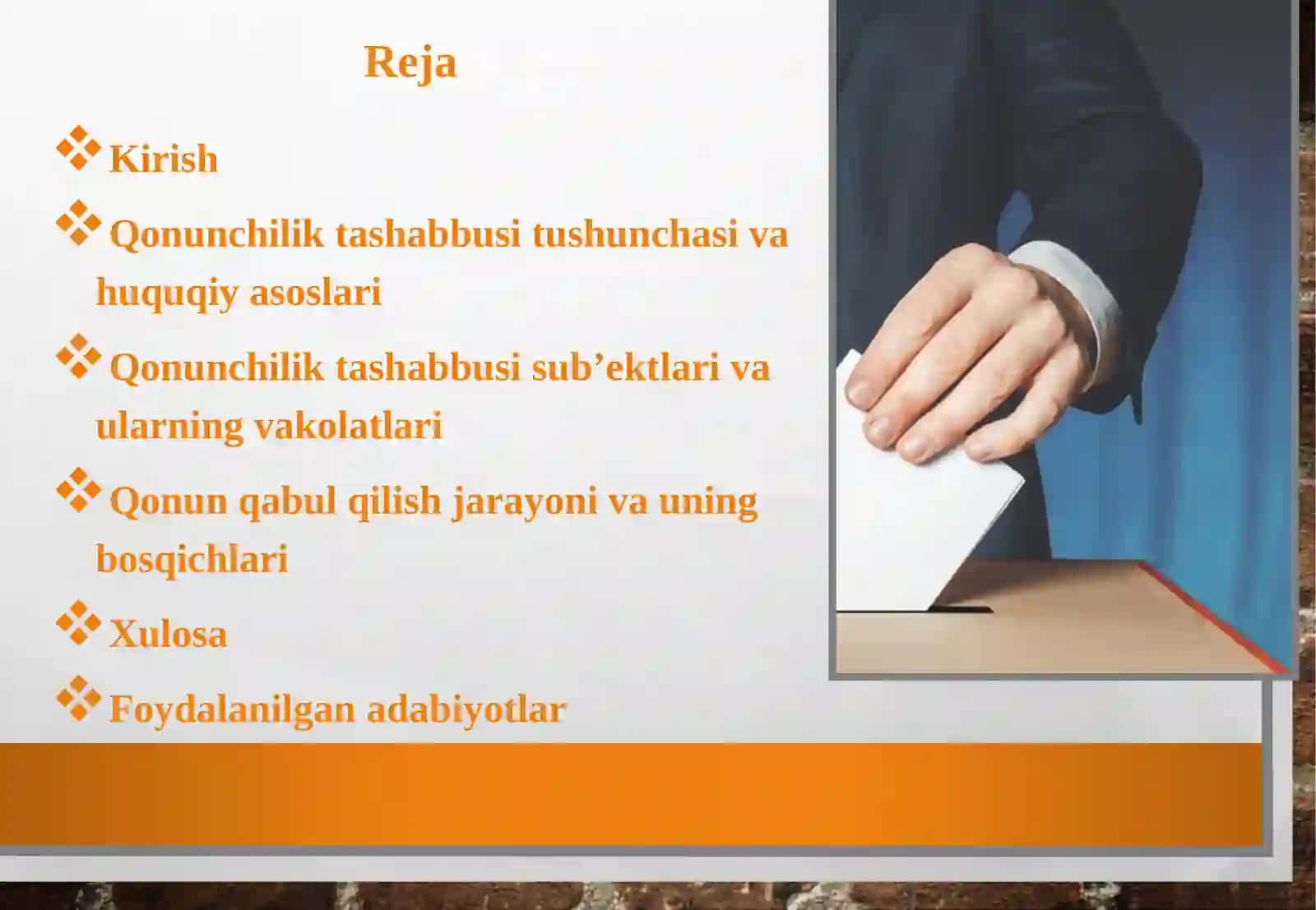 Qonunchiliktashabbusi va uning sub’ektlari, qonun qabul qilish tartibi 2