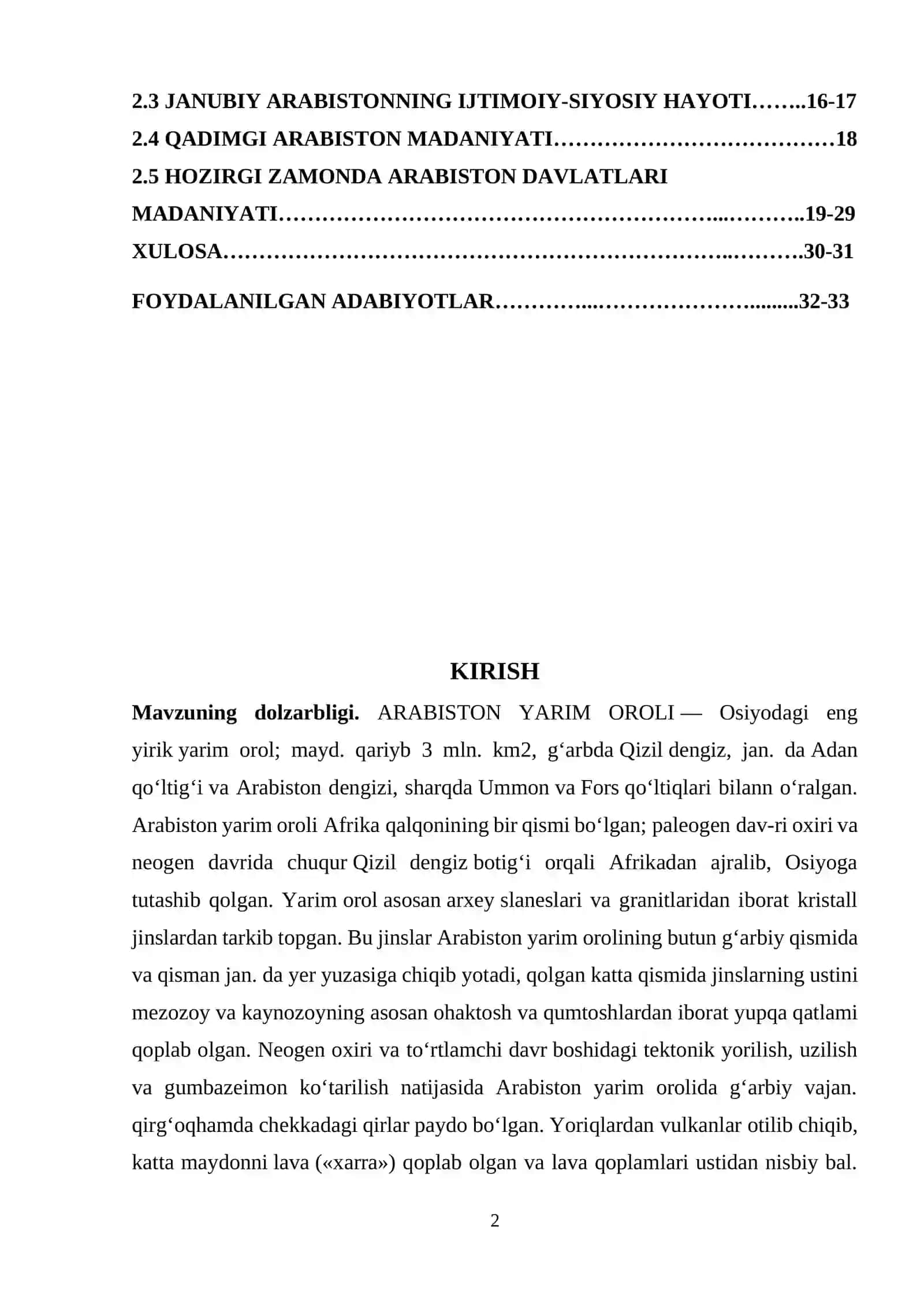 ARABISTON YARM OROLI MAMLAKATLARI YANGI DAVRDA TARIXIY RIVOJLANISHNING ASOSIY VOQEALARI VA JARAYONLARI 2