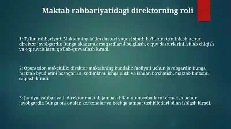 Maktabni Boshqarish Va Unga Rahbarlik Qilish Qonun-Qoidalari 2
