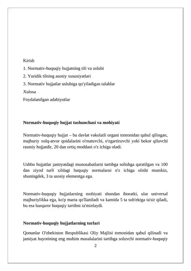 Normativ-huquqiy hujjatning tili va uslubi 2