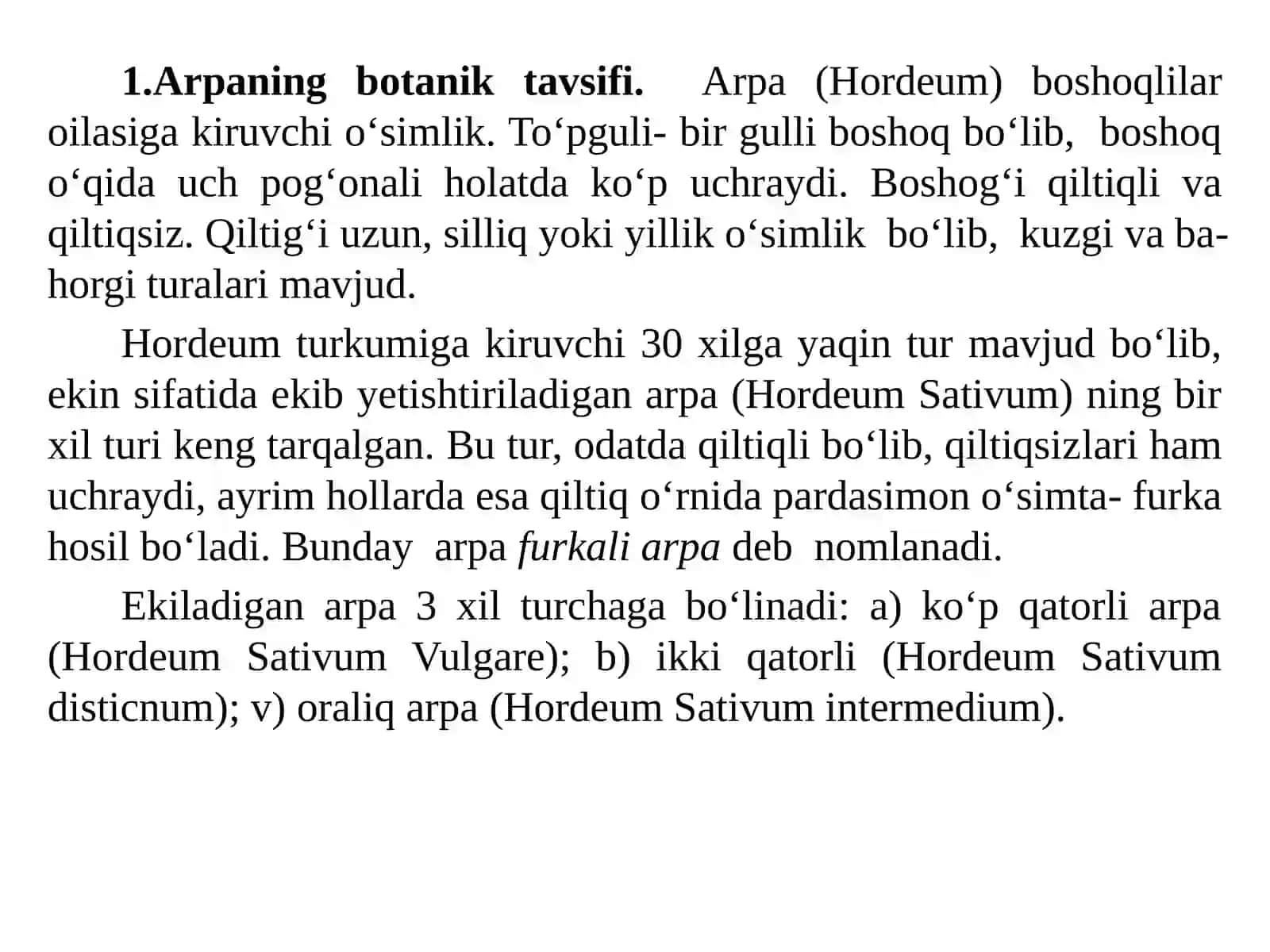 ARPA.ARPANING XALQ XO`JALIGIDAGI AHAMIYATI, TARKIBI VA XOSSALARI 2