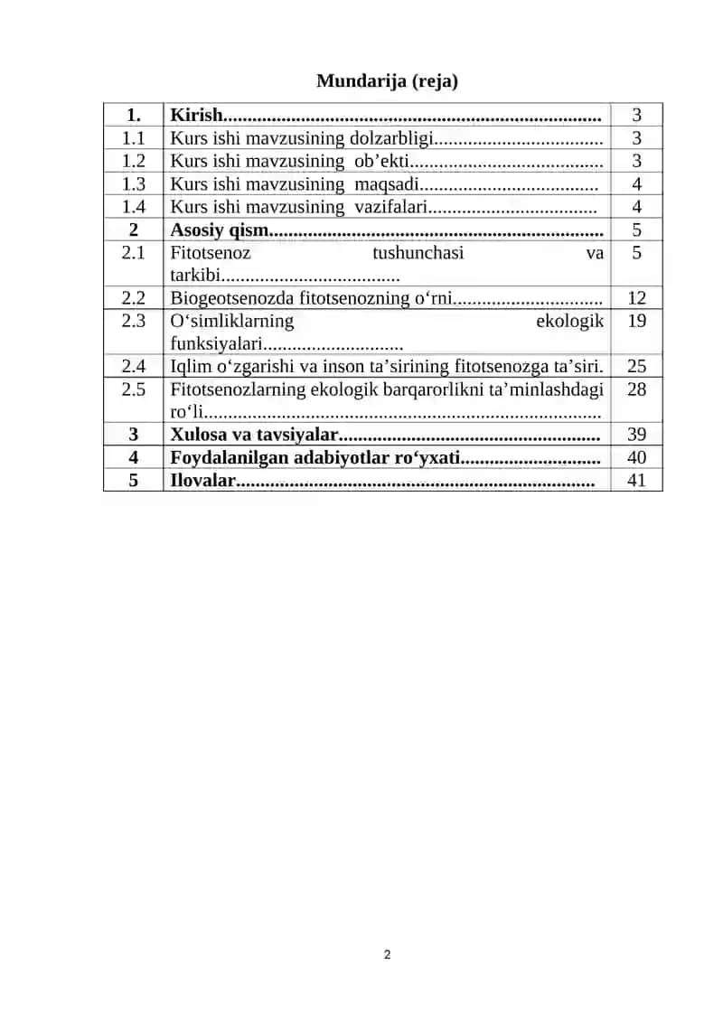 "Fitotsenoz va uning biogeotsenozdagi o'rni." kurs ishi 2
