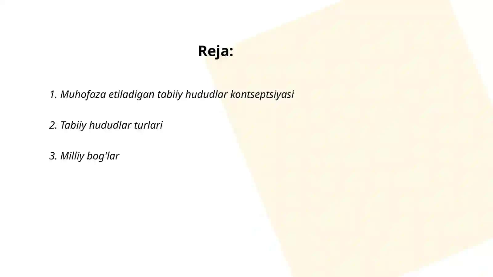 Muhofaza etiladigan tabiiy xududlarning tasniflash Valijonov Ubaydullo 23.60 2
