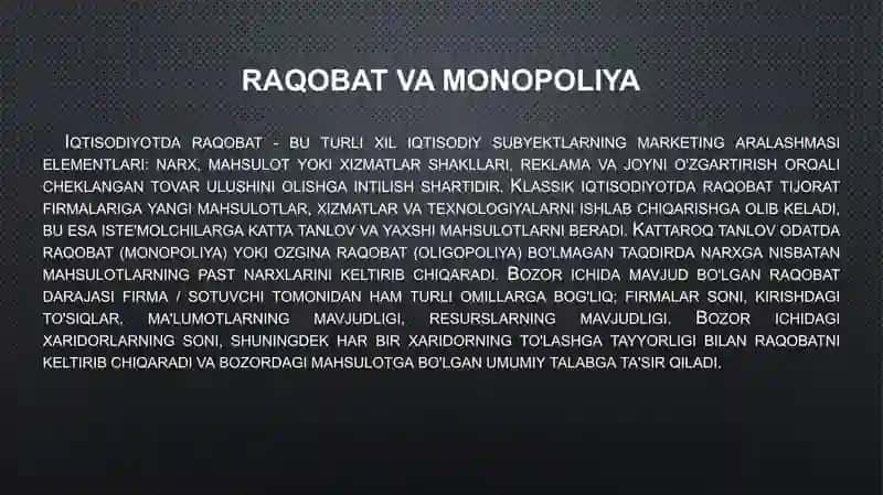 Mukammal bozorda  monopoliya va raqobat 2
