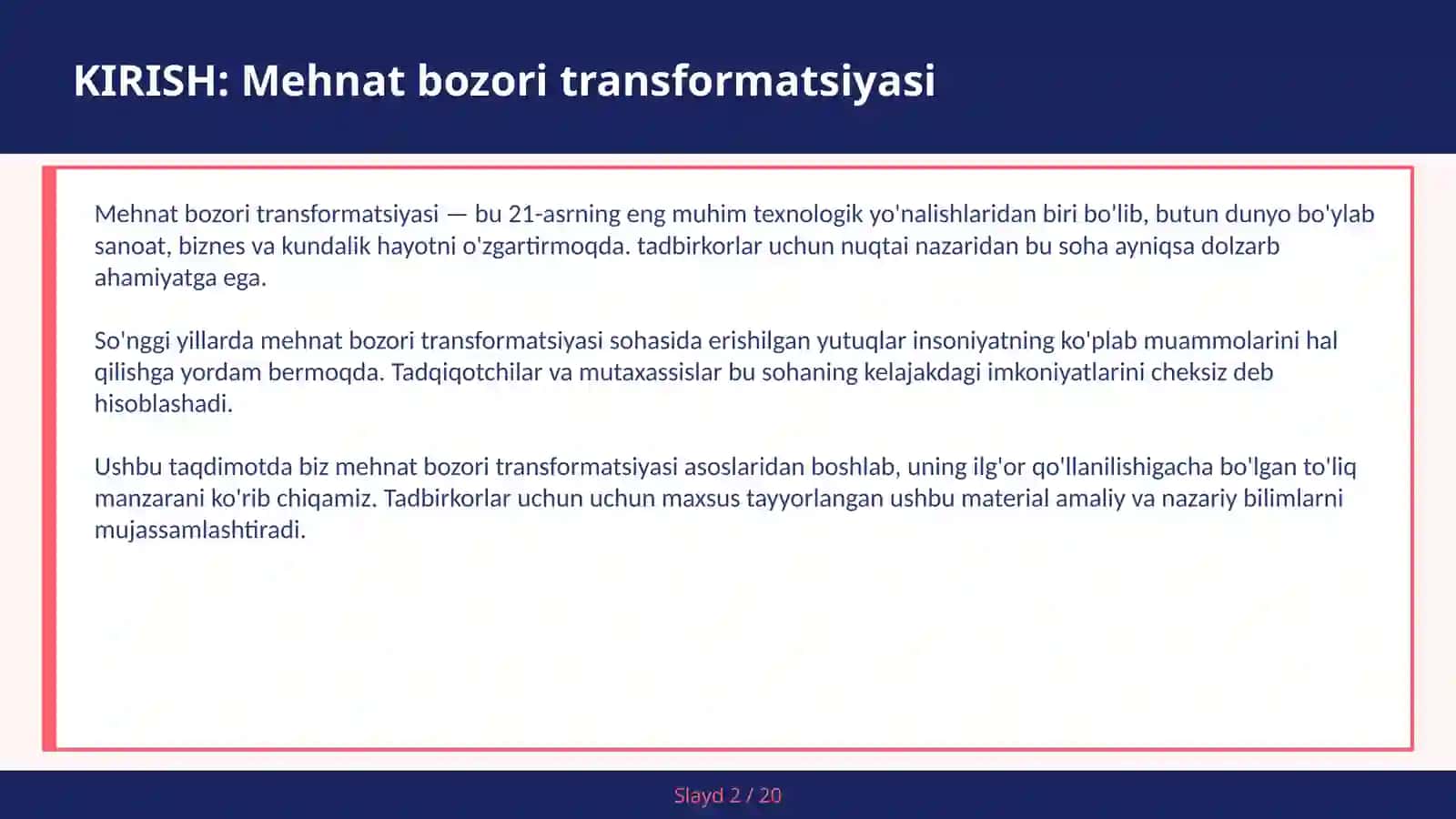 Mehnat bozori transformatsiyasi 2