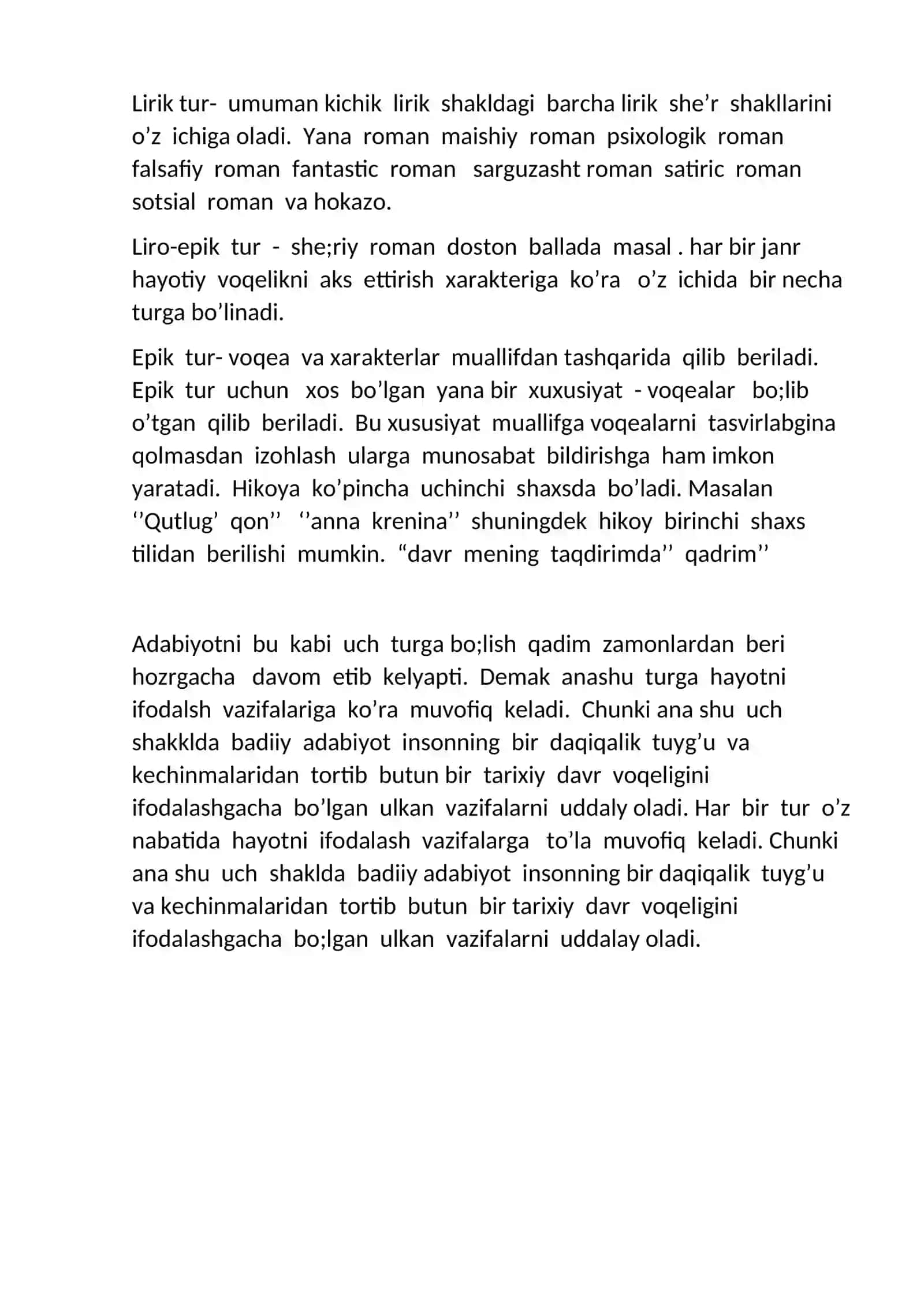 Adabiy tur va janrlar. O’zbek mumtoz adabiyoti namunalatri misolida 2