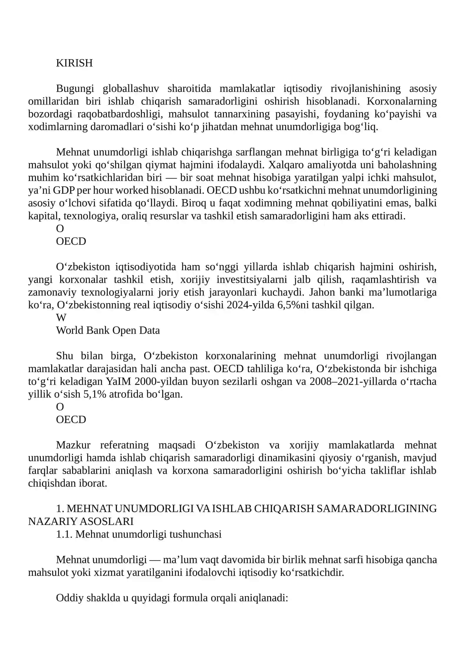 O‘zbekiston va xorijiy mamlakatlar korxonalarida mehnat unumdorligi va ishlab chiqarish samaradorligi dinamikasining qiyosiy tahlili 2