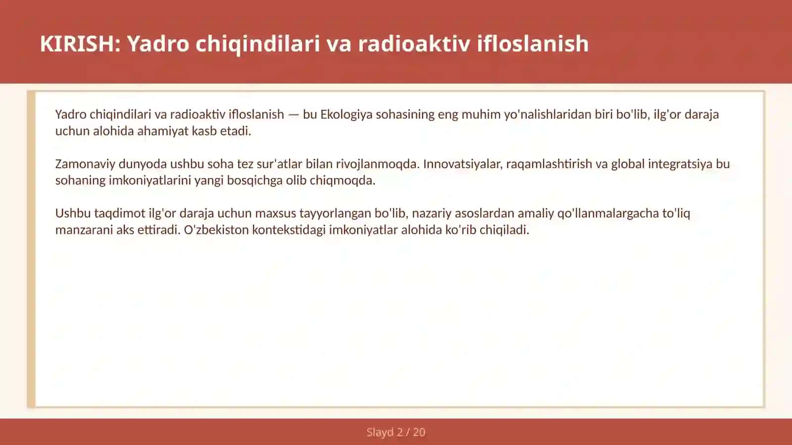 Yadro chiqindilari va radioaktiv ifloslanish 2
