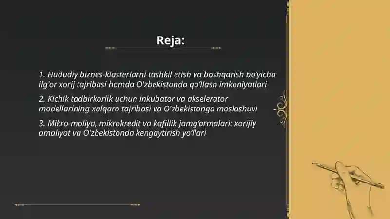 Hududda kichik tadbirkorlikni rivojlantirishning ilg’or xorij tajribasi va undan O’zbekistonda foydalanish yo’nalishlari 2