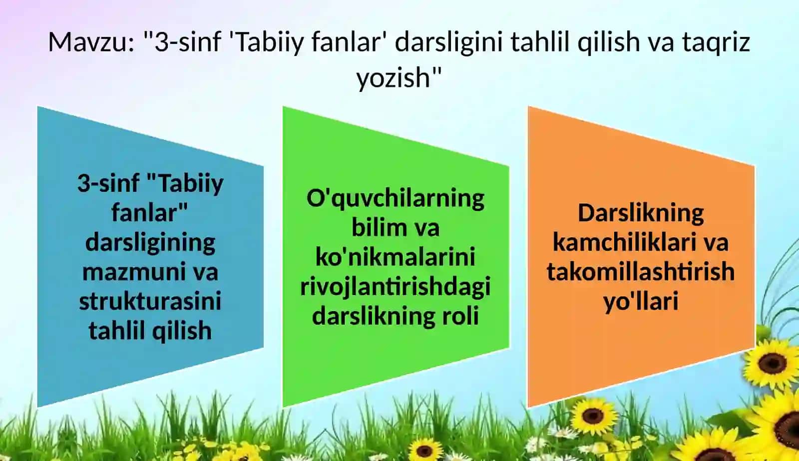"3-sinf 'Tabiiyfanlar'darsliginitahlilqilishvataqrizyozish" 2