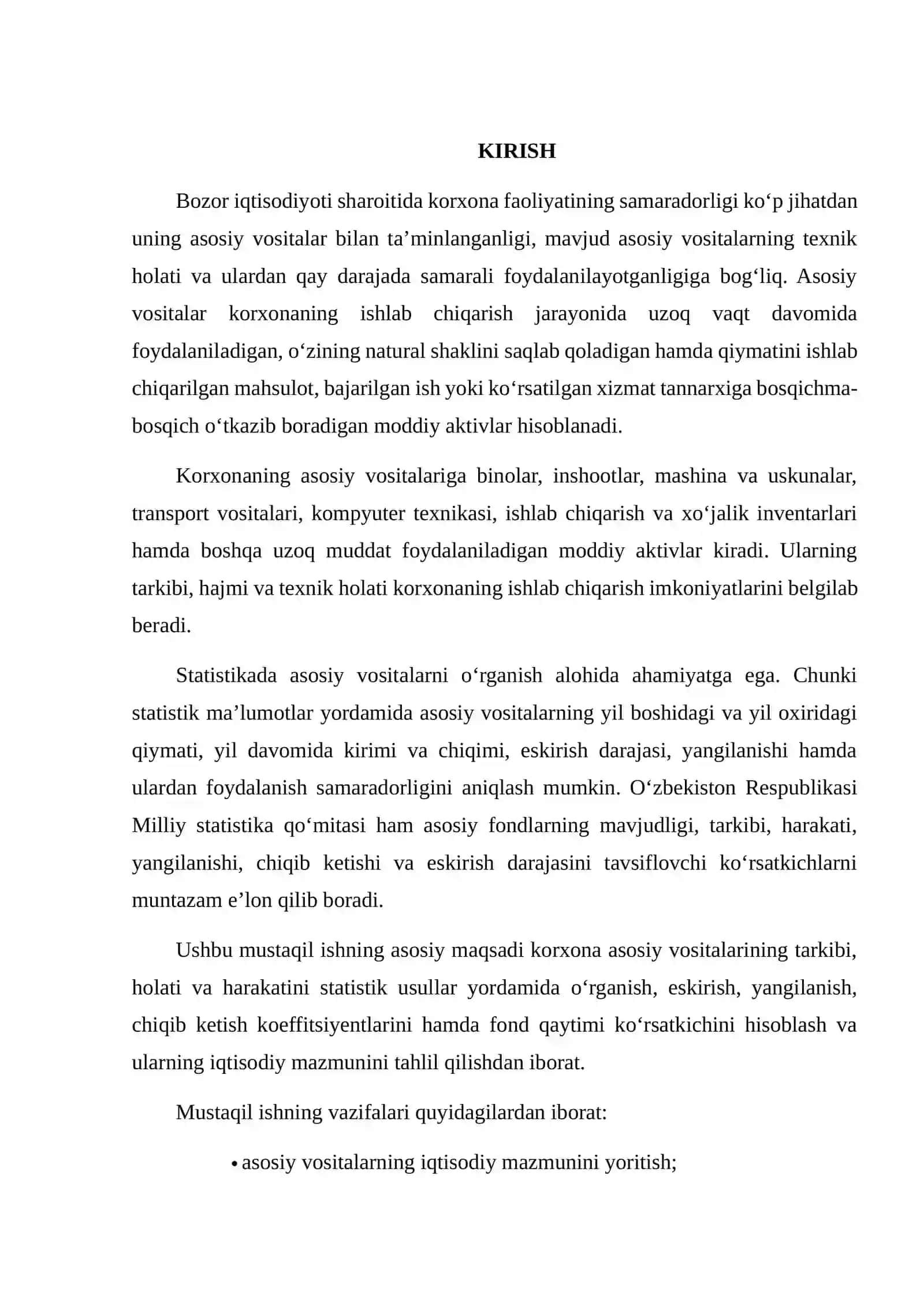 Korxonaning asosiy vositalari tarkibi, holati va harakatini statistik ma’lumotlar asosida o‘rganish 2