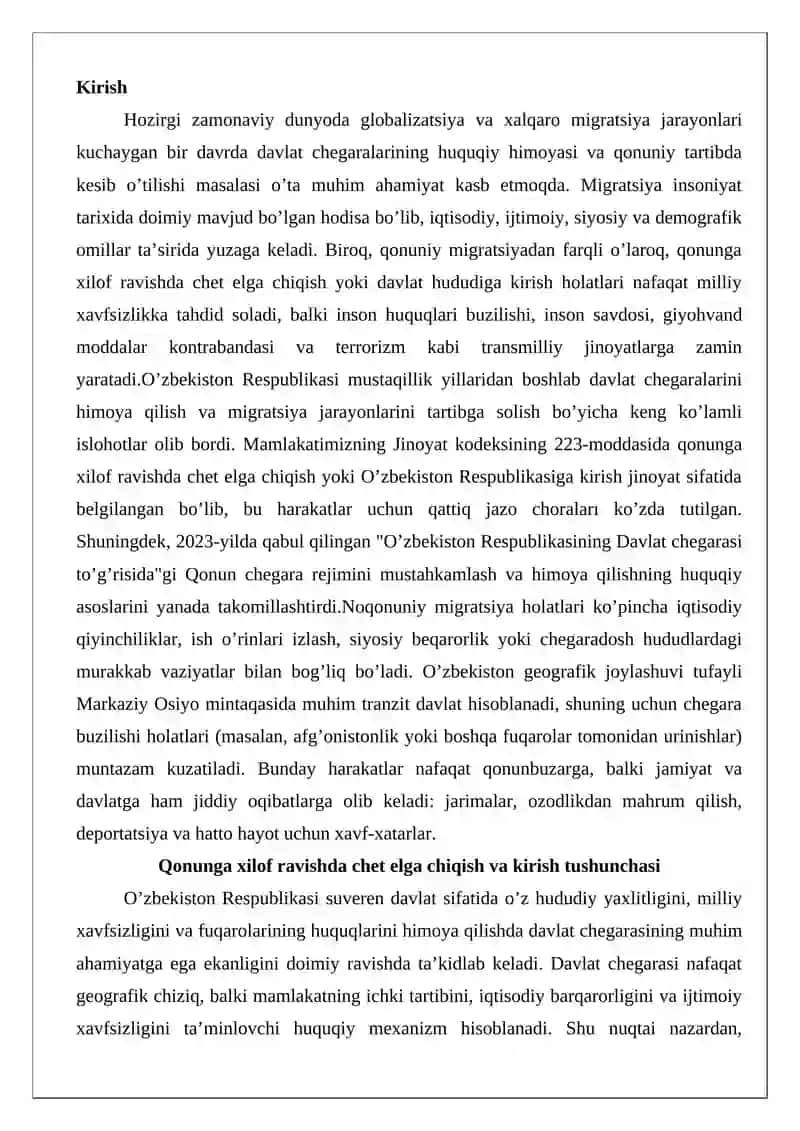 Qonunga xilof ravishda chet elga chiqish yoki O’zbekiston Respublikasiga kirish 2